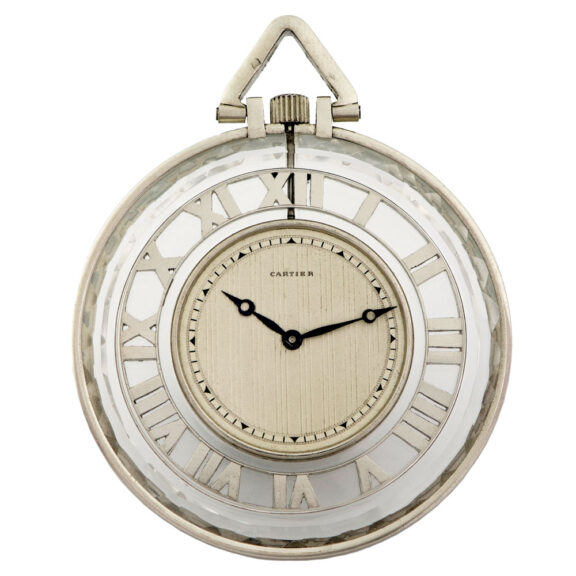 French platinum, rock crystal watch with faceted borders Circa 1920