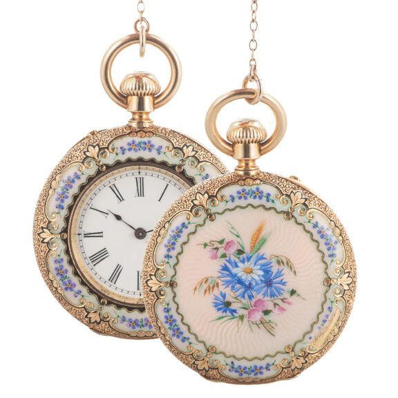 Elegant English gold and enamel pendant watch Circa 1800