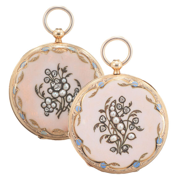 Swiss gold lady's watch decorated with jewels and pearls Circa 1800