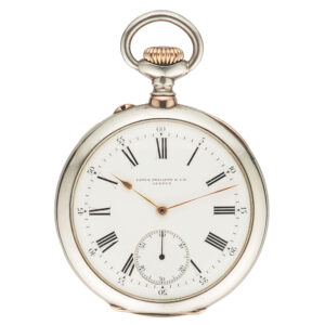Swiss silver and pink gold keyless pocket watch