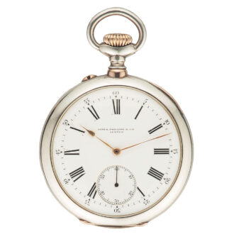 Swiss silver and pink gold keyless pocket watch