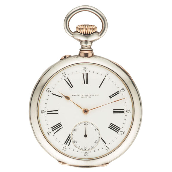 Swiss silver and pink gold keyless pocket watch
