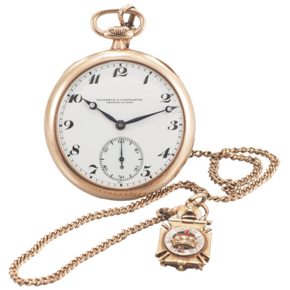 Swiss 14K gold pocket watch with gold-filled chain Circa 1920