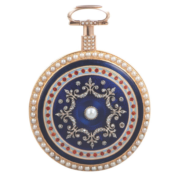 English gold enamel pearl and diamond set pocket watch Circa 1796