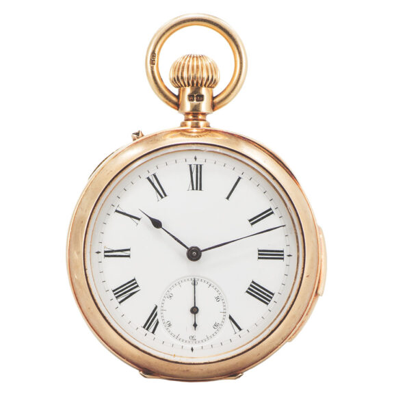 Swiss yellow gold quarter repeating keyless pocket watch Circa 1900