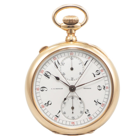 Swiss gold split-seconds chronograph pocket watch Circa 1900