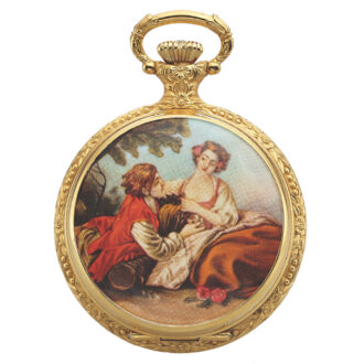 Swiss gold-plated watch with visible music box Circa 1980