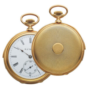 Swiss yellow gold minute repeating keyless pocket watch Circa 1900