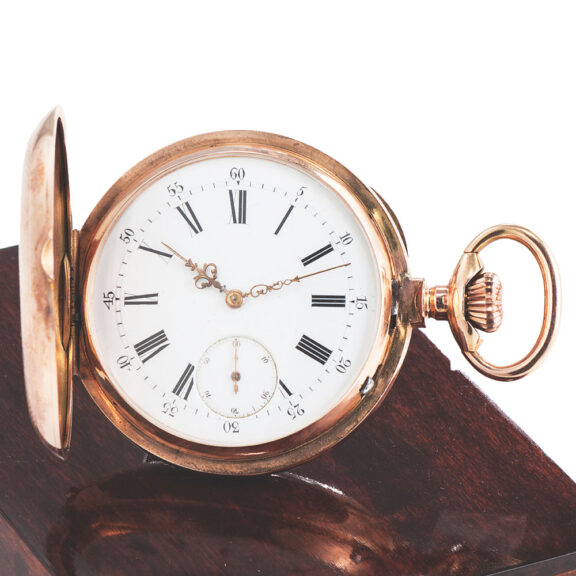 Swiss 14K pink gold hunting cased pocket watch Circa 1900