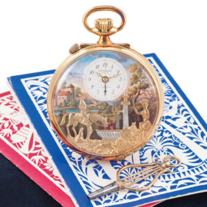 Swiss gold-plated musical automaton pocket watch Circa 1980