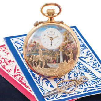 Swiss gold-plated musical automaton pocket watch Circa 1980