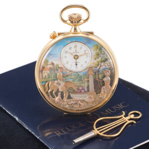 Swiss gold-plated musical watch with erotic automaton Circa 1980