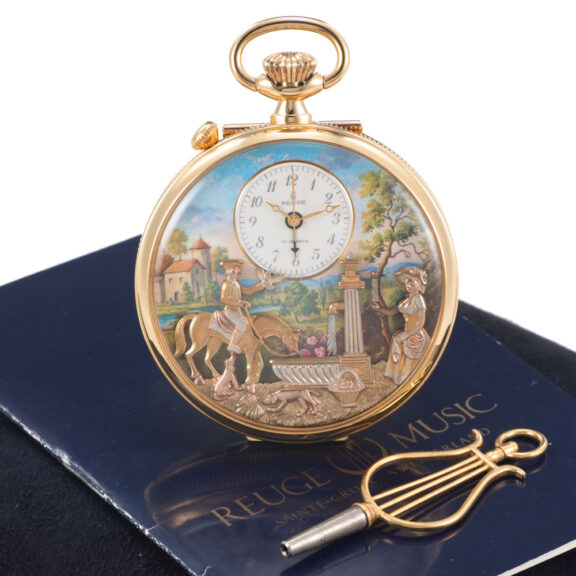 Swiss gold-plated musical watch with erotic automaton Circa 1980