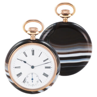 Swiss gold-filled single piece agate stone pocket watch Circa 1930