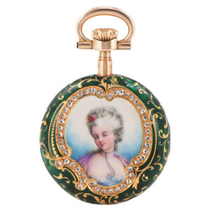 Swiss gold, diamond and enamel pair-cased pendant watch Circa 1895
