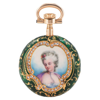 Swiss gold, diamond and enamel pair-cased pendant watch Circa 1895