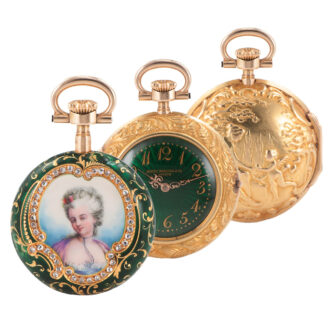 Swiss gold, diamond and enamel pair-cased pendant watch Circa 1895