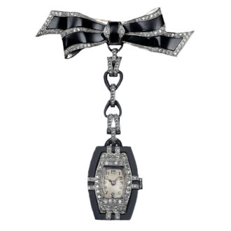 Swiss white gold Art-deco tonneau-shaped brooch watch Circa 1925
