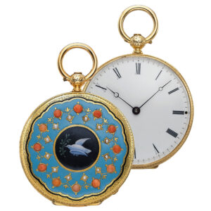 Swiss gold, enamel, coral and pearl-set pendant watch Circa 1865