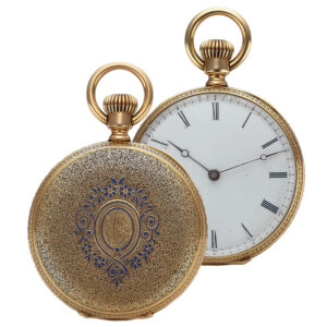 Swiss gold and enamel florally engraved pendant watch Circa 1875