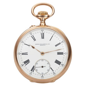Swiss gold pocket watch with engine turned back Circa 1915