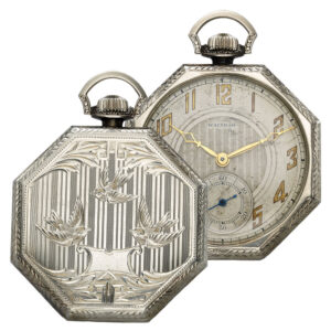 American 14K white gold octagonal pocket watch Circa 1930