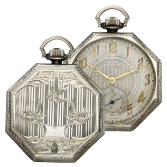 American 14K white gold octagonal pocket watch Circa 1930