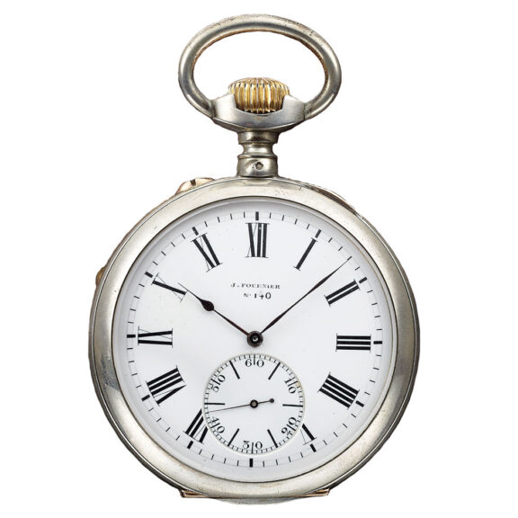 French silver open faced keyless lever deck watch Circa 1930