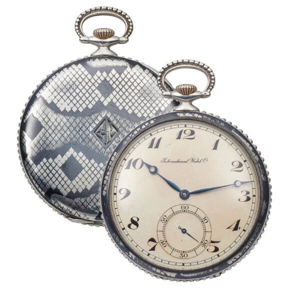 Swiss silver and niëllo snake skin design pocket watch Circa 1930