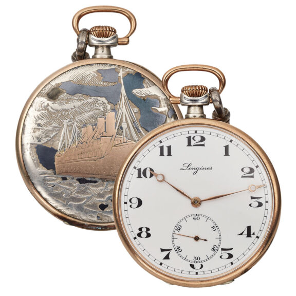 Swiss silver, niëllo watch decorated with gold steamship Circa 1930