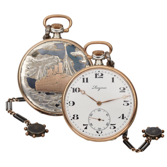 Swiss silver, niëllo watch decorated with gold steamship Circa 1930 Swiss silver, niëllo watch decorated with gold steamship Circa 1930