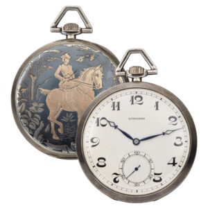 Swiss silver, gold and niëllo decorated pocket watch Circa 1930