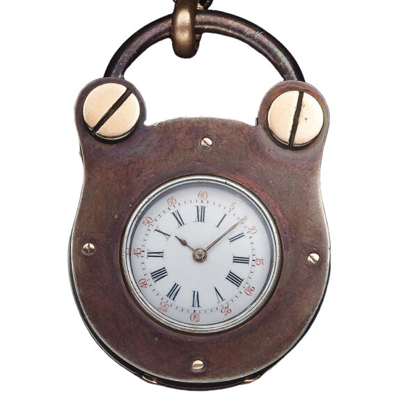 Unusual Swiss silver padlock-shaped pendant watch Circa 1880