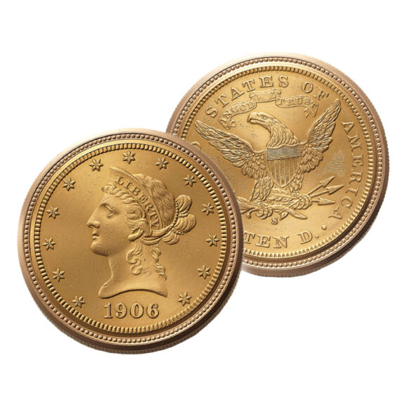 Swiss gold watch in US 10 Dollar gold coin dated 1906 Circa 1980 Swiss gold watch in US 10 Dollar gold coin dated 1906 Circa 1980