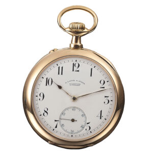 German gold keyless pocket watch in wooden box Circa 1918