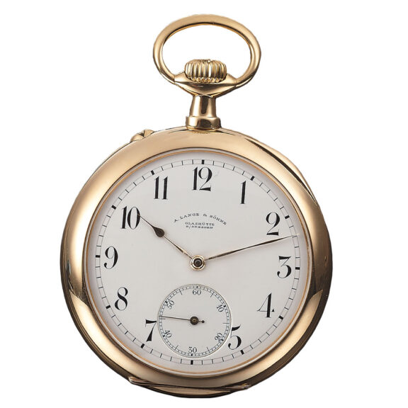 German gold keyless pocket watch in wooden box Circa 1918