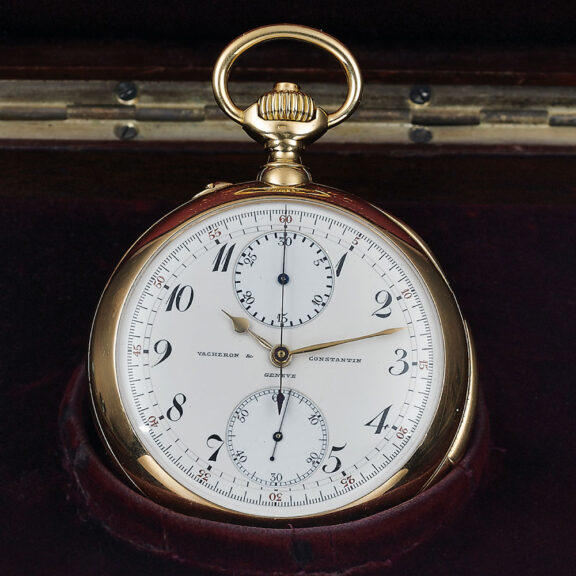 Swiss 18K gold minute repeating chronograph pocket watch Circa 1918