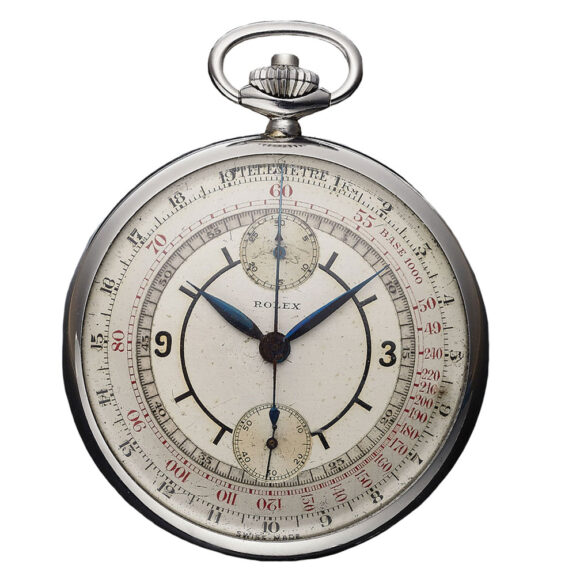 Swiss stainless steel staybrite chronograph pocket watch Circa 1940