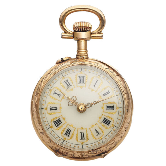 Swiss gold, diamond and champlevé enamel pendant watch Circa 1900
