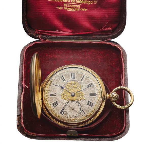 Swiss gold key-wound hunting cased pocket watch Circa 1890