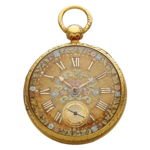 Decorative English yellow gold open faced pocket watch Circa 1880