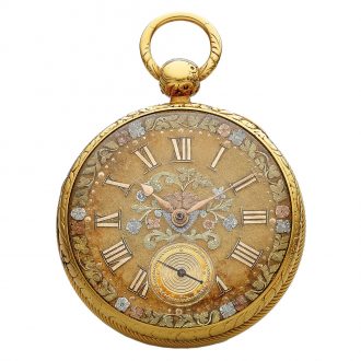 Decorative English yellow gold open faced pocket watch Circa 1880