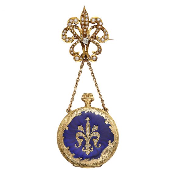 Swiss gold enamel lady’s keyless pendant watch Circa 1905