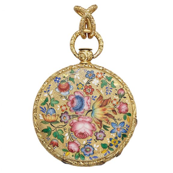 Swiss gold and enamel florally decorated pendant watch Circa 1800