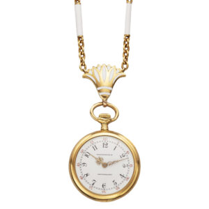 Swiss gold, enamel open faced lever pendant watch Circa 1910