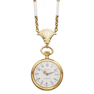 Swiss gold, enamel open faced lever pendant watch Circa 1910