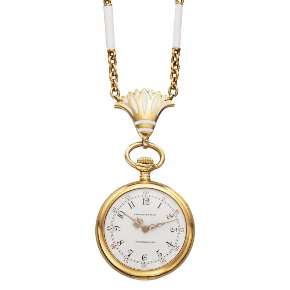 Swiss gold, enamel open faced lever pendant watch Circa 1910
