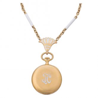 Swiss gold, enamel open faced lever pendant watch Circa 1910