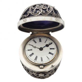 Unique Austrian silver and enamel egg form verge watch Circa 1800