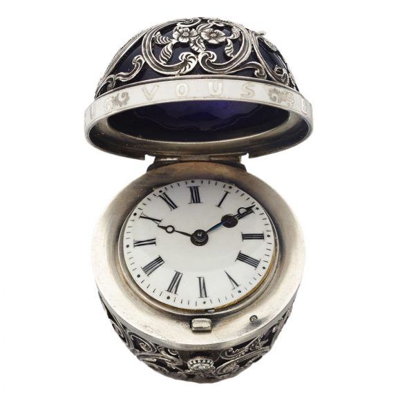 Unique Austrian silver and enamel egg form verge watch Circa 1800